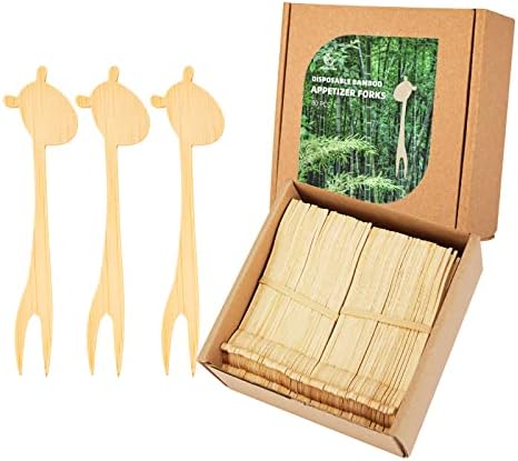 Mini Bamboo Forks, ZHUZHIYUAN 80 Pcs 4.3" Cocktail Forks Appetizer Forks, Mini Appetizers Picks for Fruit/Charcuterie AccessoriesCamping/Party