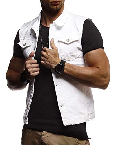 Gilet jeans homme sans manches JIER veste denim destroy style rock et moto