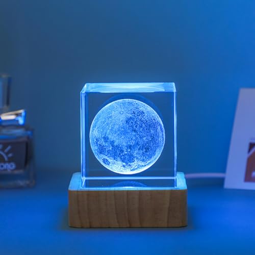 Lámpara de mesa cristal noche 6cm Cubo color USB LED