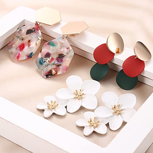 Finrezio 9 Pairs Clip On Drop Earrings For Women Statement Rattan Resin Acrylic Drop Dangle Earrings Lightweight Geometric Rattan Tassel Hoop Drop Dangle Earrings Jewelry (Statement Rattan Earrings) #TOP6