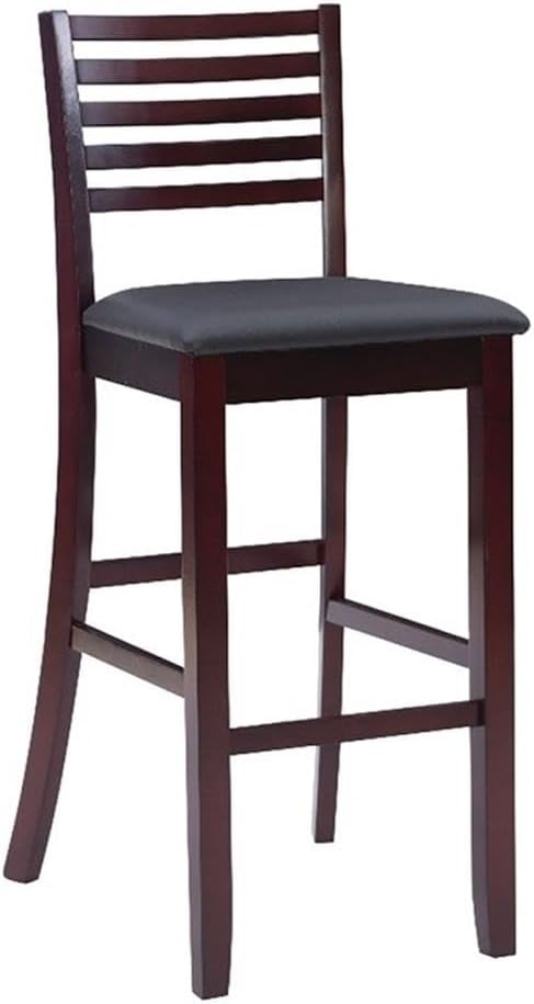 Riverbay Furniture 31" Wood Bar Stool, Dark Merlot Finish, Black Faux Leather Padded Seat, Ladder Back Design, Bar Height Stool for Dining Room or Bar Counter