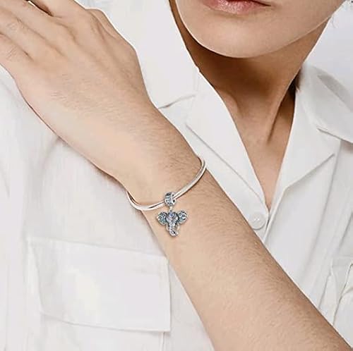 Dwjsu Lucky Elephant Charms Good Luck Symbol Blue Crystal Dangle Animal Bead Charm Fit Pandora Charm Bracelet & Necklace, Dw-New075 #TOP5