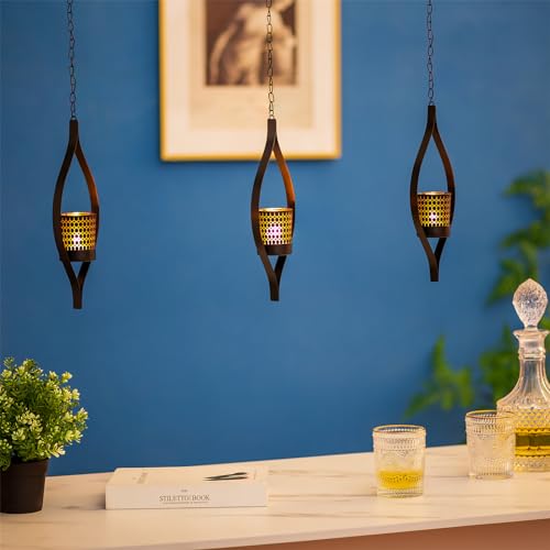 Miniatura 4 de Sziqiqi Portavelas Colgantes Con Vidrio Juego De 3, Candelabros De Pared De Metal Negro Vintage Decorativo Linternas Arte De Pared Para Jardín Comedor Entrada