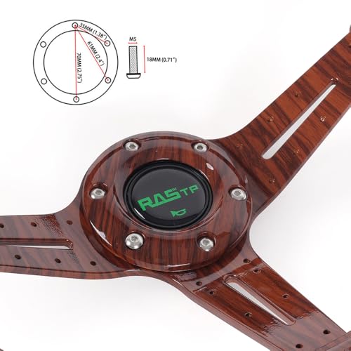 RASTP Walnut Wood Grain Trim Racing Steering Wheel, 13.8''/350MM 6 Bolts Steering Wheel