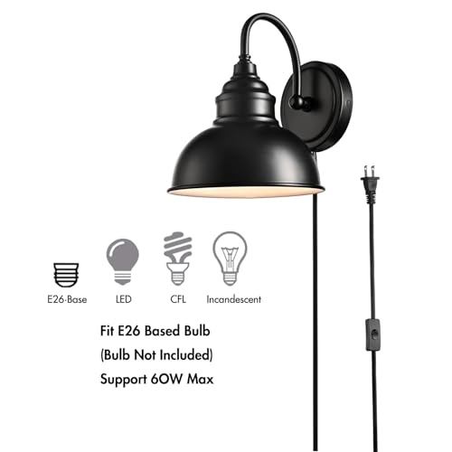 Image of Mini Gooseneck Wall Sconce, 2-Way Mount with Switch, Black | Flexible Gooseneck, Plug-in & Hardwired Dual Installation, On /Off Switch Included, Fits Bedroom, Corridor, Porch