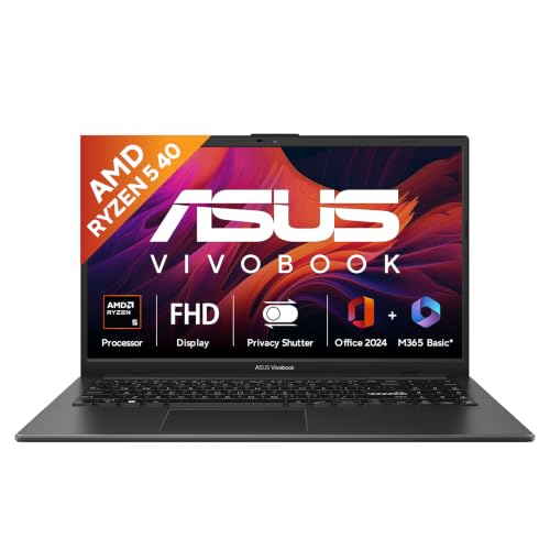 Image of ASUS Vivobook Go 15 (2026),AMD Ryzen 5 40,AMD Radeon iGPU,16GB RAM,512GB SSD,FHD,15.6 inch(39.6 cm),Windows 11 Home,M365 Basic(1 Year),Office 2024,Mixed Black,1.63 Kg,E1504FA-IN2817WS,Thin & Light Laptop