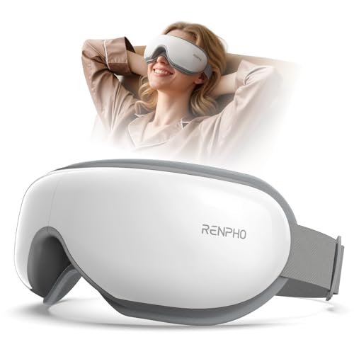 RENPHO masażer do oczu z ciepłem, kompresja powietrza Bluetooth muzyka ładowalna terapia oczu masażer dla zmniejszenia zmęczenia oczu ciemne koła torby na oczy suche oczy poprawiają sen (A-White)