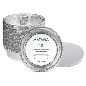 MATANA – 40 ronde bakvormen van aluminiumfolie, perfect voor gebak, vlaai en taartbodems met deksel (18cm/800ml)