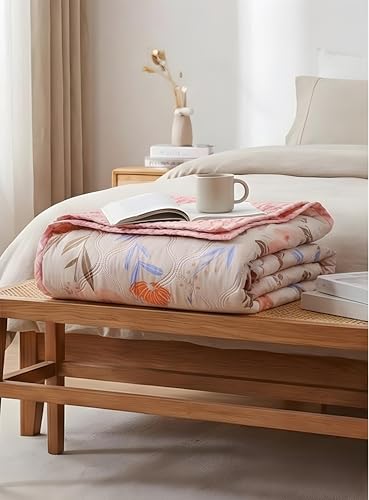 Image of Cotton Quilt for Double Bed Size 180 inchx210 inch | Lightweight Floral Comforter | Reversible All-Season Dohar Blanket (Pink Design)
