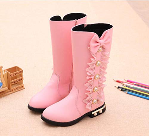 Kids Girl's Waterproof Lace Bowknot Side Zipper Fur Lined Tall Winter Riding Boots Fashion Sparkle Bootie(Toddler/Little Kid)2