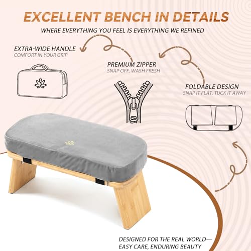 Estleys Meditation Bench, Bamboo Meditation Stool, Folding Kneeling Meditation Bench, Seiza Prayer Bench, Prayer Bench with Meditation Cushion, Kneeling Stool(Grey-Bag) by Estleys - Image 3