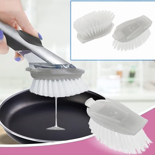 Image of Dish Brush Refills, 4 Pack Dish Washing Replacement Head for OXO Kitchen Brush, Brush Cleaning Soap Dispensing Head Replacement for Scrubber (Grey)