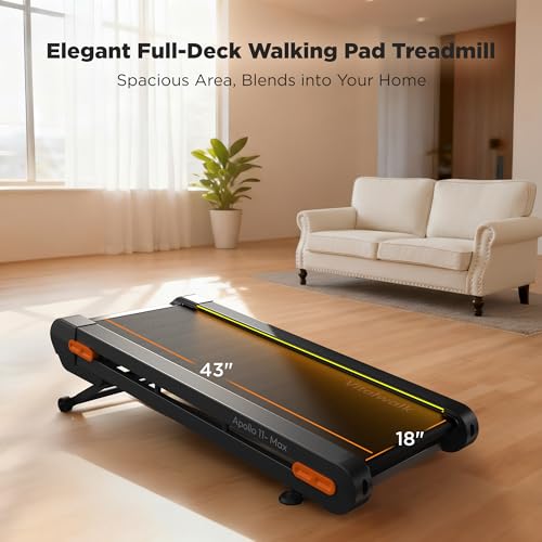Image of Vitalwalk Walking Pad Treadmill with Incline, 43 inchx18 inch Wide Full Deck, Auto Incline, Portable Under Desk Treadmills for Home Office, 4-Way Mobility & Vertical Store, Heavy Duty, APP