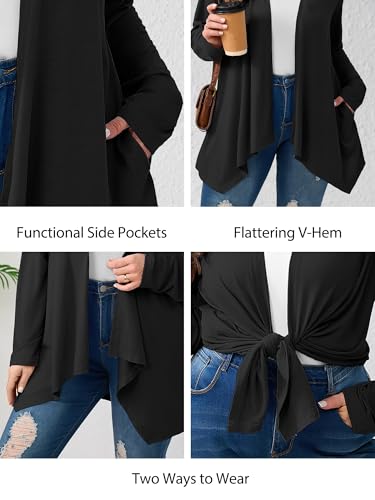 AusLook Women's Plus Size Lightweight Open Front Long Sleeves Cardigan Cover Ups Shrugs Shawls and Wraps Kimono Jacket Coat3