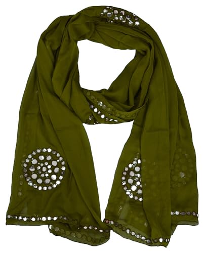 Image of YOUTHQUAKE Plastic Mirror Work Embroidered Chiffon Dupatta for Women & Girls
