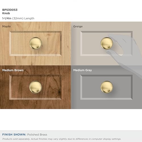 Image of Amerock 1-1 /4 inch Round Edona Polished Brass Cabinet Knob | Durable Zinc drawer knob and cabinet hardware, ideal for kitchen cabinets, bathroom vanities, dressers, and furniture