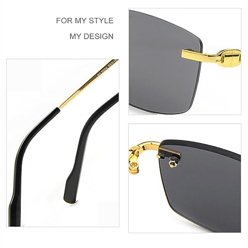 Gafas de sol hombres moda negro de diseño rectangular sin marco y varillas ligeras 4