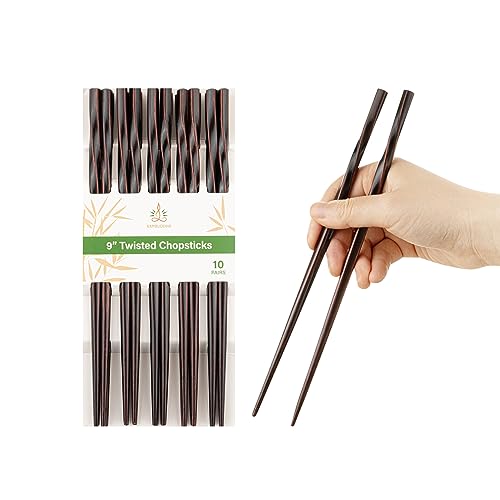 Restaurantware-Bambuddha 9 Inch To Go Chopsticks, 10 Durable Bamboo Chopsticks - Twisted Design, Dark Brown Bamboo Premium Chopstick, For All Kinds Of Foods, Ideal For Cafes And Restaurants