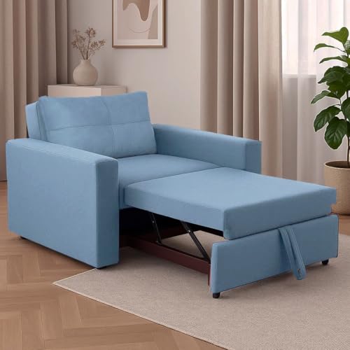 Image of CASASTYLE Seria 1 Seater Pull-Out Premium Fabric Sofa Cum Bed Sofa Set for Living Room (Sky Blue Fabric)