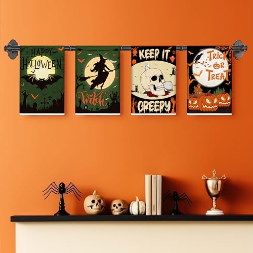 Jpfezry HALLOWEEN TOWELS-01 6Pcs Halloween Kitchen Hand Towels：Trick Or Treat Ghost Pumpkin Bat Cat Tea Towel Dish Set Decorations thumb #4