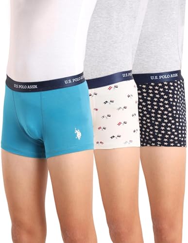 Image of U.S. Polo ASSN. Boys EKT04 Mid Rise Cotton Spandex Trunks - Pack of 3