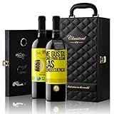 «Me gustas como para asumir las consecuencias» Mensaje en una Botella. Estuche-Maletín de LUJO 2x Vino Tinto Premium Reserva 12 Meses y Set de 4 Accesorios. Etiqueta Amarilla PERSONALIZABLE
