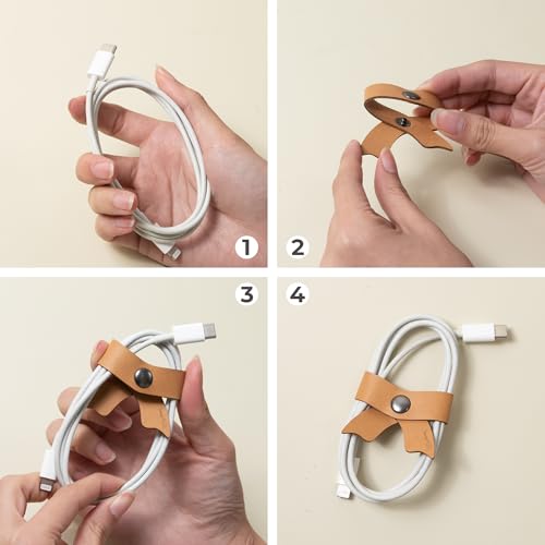 SenseAGE 5 Pack Cord Organizer, Bow Cord Keeper, Cable Organizer USB Holder, Leather Cable Management, Cable Straps, Earphone Winder, Storage Straps for Electronics, Earbuds (Baby Blue, Big) by SenseAGE - Used condition - Image 7