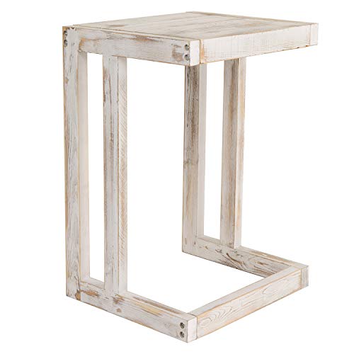 Mygift Shabby Whitewashed Wood C Shaped Side Table End Table, Under The Couch Tv Table For Living Room #TOP6