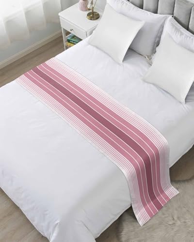 King Bed Runner Gradient Pink Geometric Stripe Bedding Runner Scarves Decorative Bed Scarf, Ombre Modern Art Soft Bed Runners for Bedroom Hotel Wedding 102x20IN