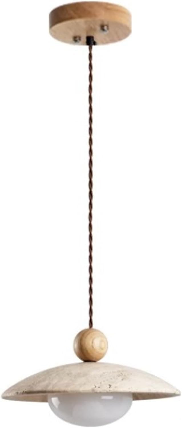 XQIDIANAA 9.8inch Natural Stone Spherical Pendant Light, Retro Rustic Small Pendant Lamp,Wabi-sabi Style Pendant Lighting for Kitchen Island Dining Room,Solid Wood Suspension Lamps