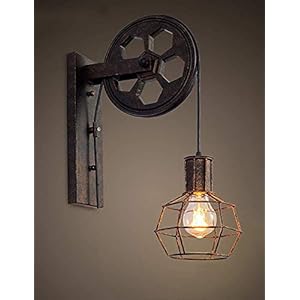 Gweat Wandlampen in Industriële stijl, loft-stijl, creatieve retro gangverlichting, wiel met riem, E27-fitting