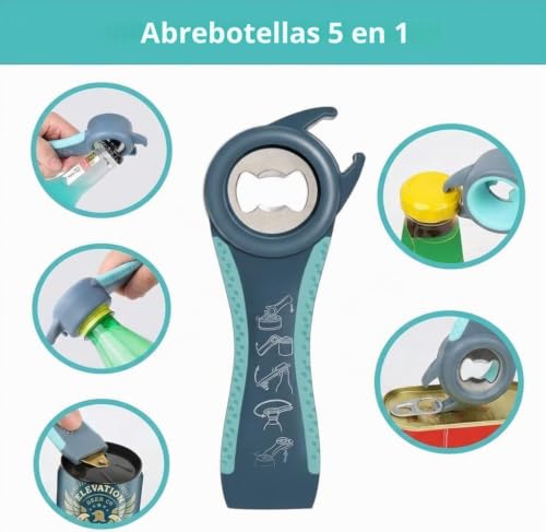 Miniatura 4 de Opaceluuk Kit De Abridor De Botellas, 5 En 1 Y 4 En 1, Multifunción, Fácil De Usar Para Niños, Ancianos Y Sufridores De Artritis, Ayuda De Agarre De Mano De Silicona