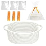 Cesta de regalo, cesta de regalo vacía, cesta ovalada trenzada con bolsa de regalo y cintas, cestas de almacenamiento para aperitivos, juguetes, regalos, cumpleaños, Acción de Gracias, Navidad (blanco