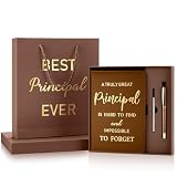 Hungdao 3 Pcs Best Principal Appreciation Gifts for Men Women A5 Leather Journal Principal Notebook with Ballpoint Pen Bags Box for Educator Retirement Birthday Teacher Coworker(Brown)