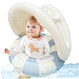 Baby Float with Canopy Baby Pool Float with Canopy Pool Inflatable Soft Comfortable Thicken Safe Swimming with Detachable & Handle for Girls Boys 0-4 Years Blue.