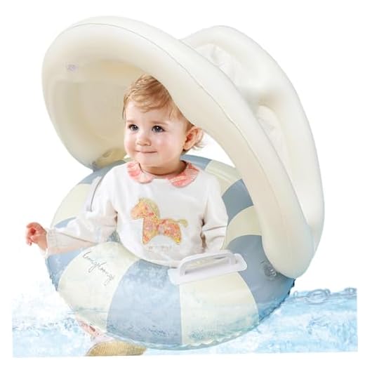 Baby Float with Canopy Baby Pool Float with Canopy Pool Inflatable Soft Comfortable Thicken Safe Swimming with Detachable & Handle for Girls Boys 0-4 Years Blue.