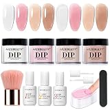AZUREBEAUTY 12 Pcs Dip Powder Nail Kit, Summer Translucent Jelly Nude Milky White Pink Brown Sheer 4