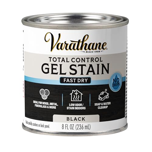 Image of Varathane Total Control Gel Stain | Low Odor Water-Based Formula | Thick Gel Formula for Vertical Surfaces | Ideal for Wood, Metal & Fiberglass | Half Pint | Black
