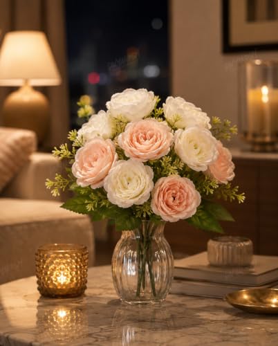Image of Divyakosh Artificial Flowers for Vase (10 Peony Flowers), Artificial Flowers Bunch (Vase Not Included), Luxury Floral Centerpiece for Living Room Dining Table Office Decor