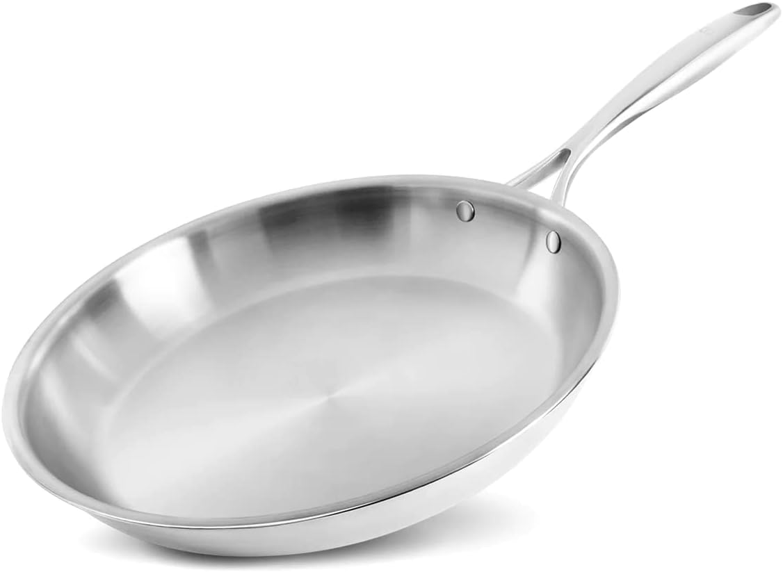 Sardel 12” Skillet - Made in Italy, Stainless Steel Frying Pan, Non Stick, Lightweight, Sturdy Heat Resistant Handle, Induction Compatible & Oven Safe