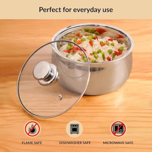 Image of Nestasia Stainless Steel Insulated Casserole with Glass Lid (1000 ml) - 100% Food Safe Casserole for Roti Hot Case with Air Vent Lid - Keeps Food Hot & Cold | Rust Resistant & BPA - Free