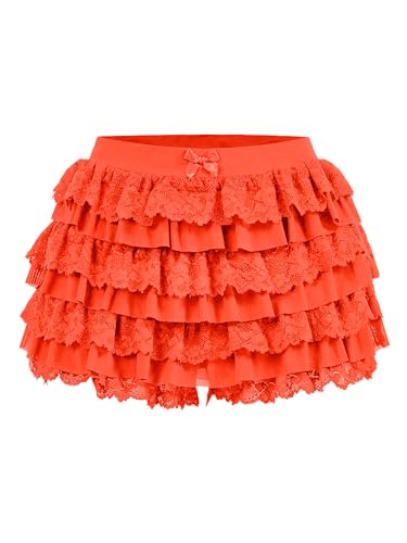 Women's Y2K Lace Ruffer Shorts Sexy Boyshorts Layered Pumpkin Skirt Cute Sweet Pettipants Orange