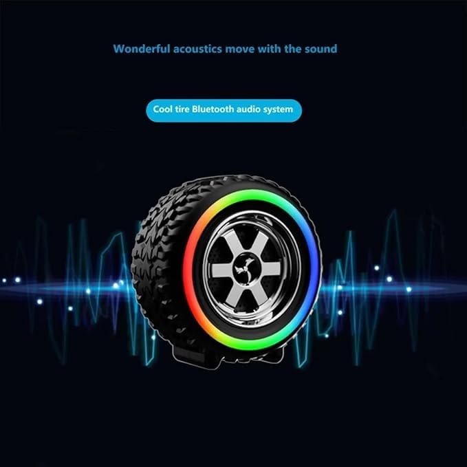 Image of Tyre-Shaped Portable Bluetooth Speaker | Heavy Bass, LED Lights, Wireless Music System with HD Sound & Long Battery Backup