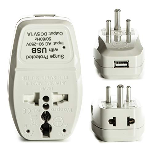 Image of OREI World (USA, UK, China & More) to India (Type D) Travel Adapter Plug - 3 in 1 - CE Certified - RoHS Compliant with USB and Surge Protection Worldwide Adapter (DBU-D)