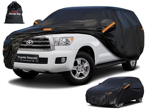 Image of Kayme 7 Layers SUV Car Cover Custom Fit for Toyota Sequoia (2000-2026), Waterproof All Weather for Automobiles,Rain Sun UV Protection.Black