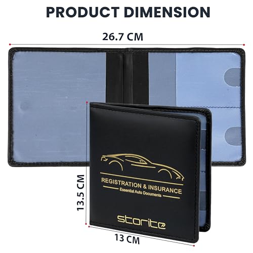 Image of Storite Car Document Holder Organizer | RC, Insurance, PUC, Driving Licence Storage Wallet | Vehicle Glove Box for Registration & Owner Manual Papers (Black)