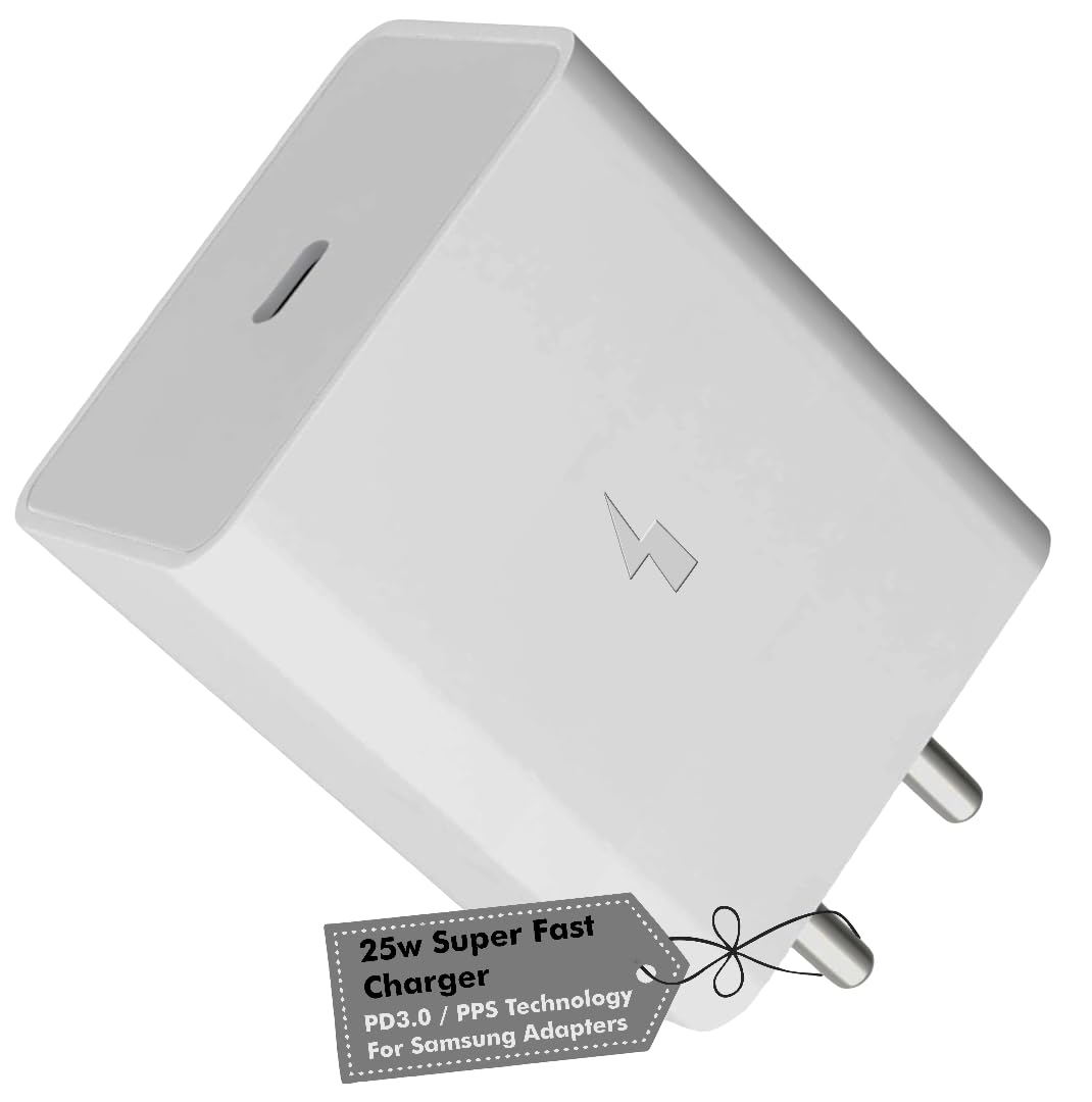 HANYCONY 25W Type-C Fast Charger for Samsung Galaxy M Series – M56 M55s M16 M06 M05 M04 M14 (5000mAh) M15 M35 M34 M33 M13 (6000mAh) – Adapter Only| Original Rapid Charging (White)