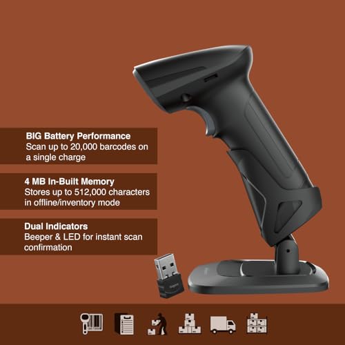 Image of FINGERS 2D-QuickScan WL15 Wireless Barcode Scanner with Stand (Quick Scan & CMOS Image Technology, Hands-Free, 1D & 2D Codes, 3-in-1 Connectivity - 2.4GHz, Bluetooth, USB-C & in-Built Memory)