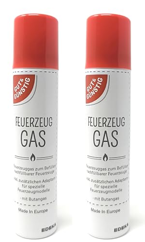 2 Stück Gut & Günstig Feuerzeuggas Feuerzeug Gas 100 ml mit diversen Kunststoffaufsätzen / -adaptern für spezielle Feuerzeugmodelle 2 Stück Gut & Günstig Feuerzeuggas Feuerzeug Gas 100 ml mit diversen Kunststoffaufsätzen / -adaptern für spezielle Feuerzeugmodelle