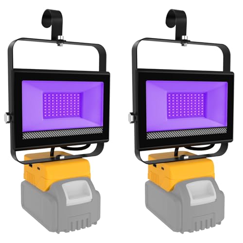 Image of Portable LED Black Lights, Cordless Blacklight Compatible with Dewalt 20V Battery, 395nm Ultraviolet Flood Light with 140 Adjustable, USB & Type C Charging Port for Glow Party Stage (2 Pack)